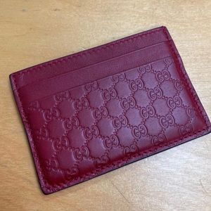 Auth Gucci Embossed Leather Card Case